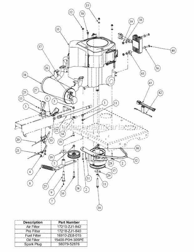 Honda Engine Assembly Diagram and Parts List for M48-HN 53AB5E6V750-20-HP Cub Cadet Lawn Tractor